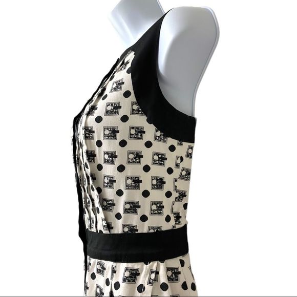 CAROLINA HERRERA NEW YORK Fit Flare Sleeveless Black White Print Midi Dress 4 - Picture 8 of 16